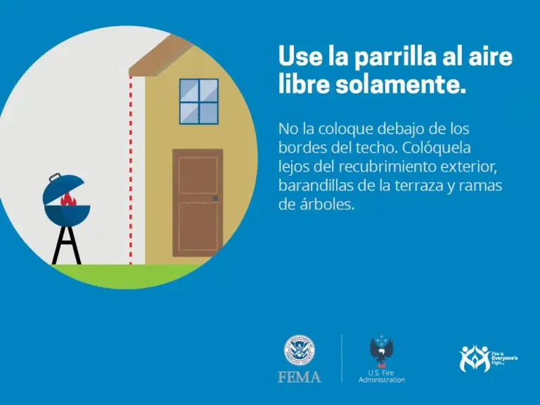 Safe grilling tips: keep your grill outdoors and away from any structures for fire safety.