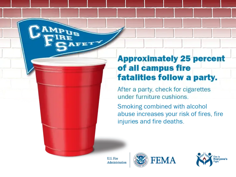 Promoting campus safety with a reminder: always check for fire hazards after parties—25% of campus fires start with unattended cigarettes. stay vigilant and reduce risks related to smoking, alcohol, and furniture.